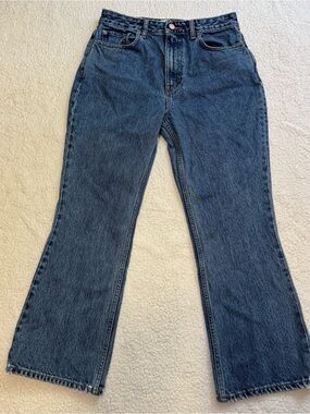 GANNI Betzy Blue Cropped High Rise Flare Jeans Size29W/32L 100% Organic Cotton